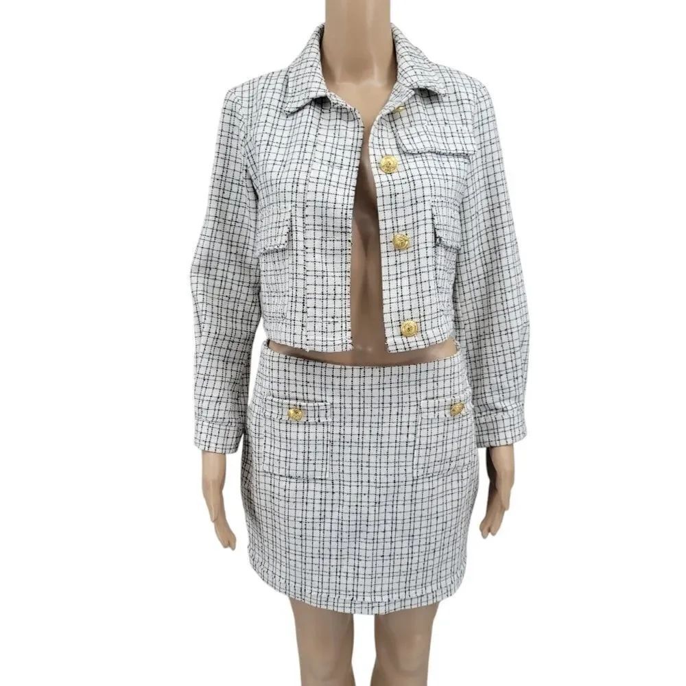 Bishop + Young Parker Cropped Tweed Jacket and Skirt Matching Set XS & Medium